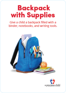 Backpack with supplies card